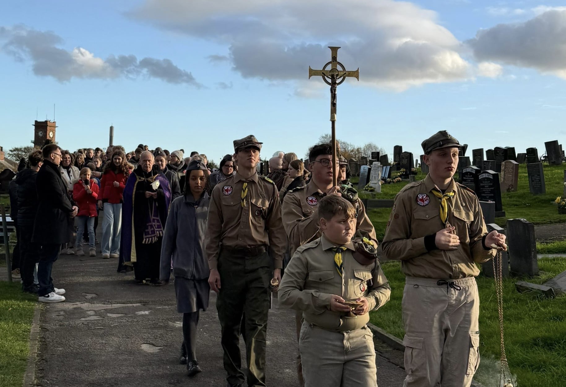 Photo of a procession around Killingbeck Cemetery in Leeds, for All Souls' Day